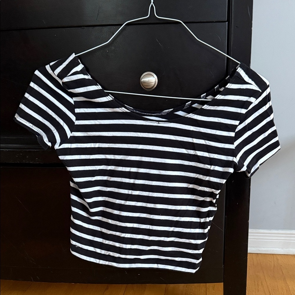 Garage Monochrome Striped Crop Top
